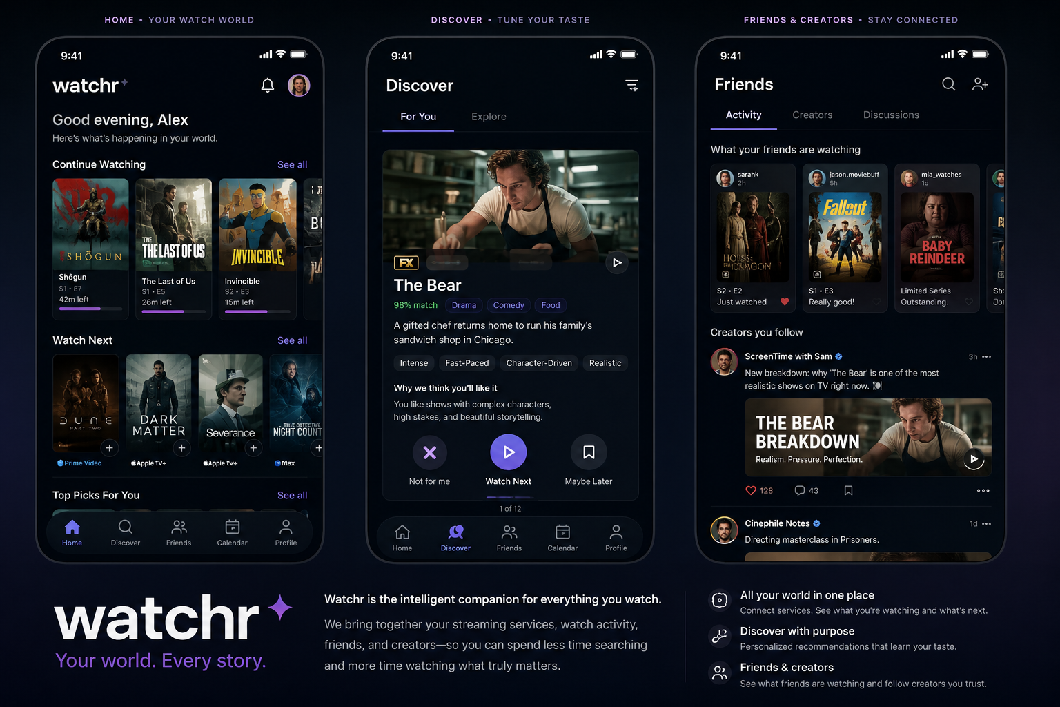 Watchr app concept mockup